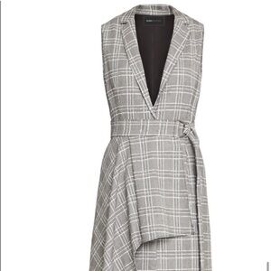 $338 BCBGMaxazria Drape Front Houndstooth Vest Midi Dress